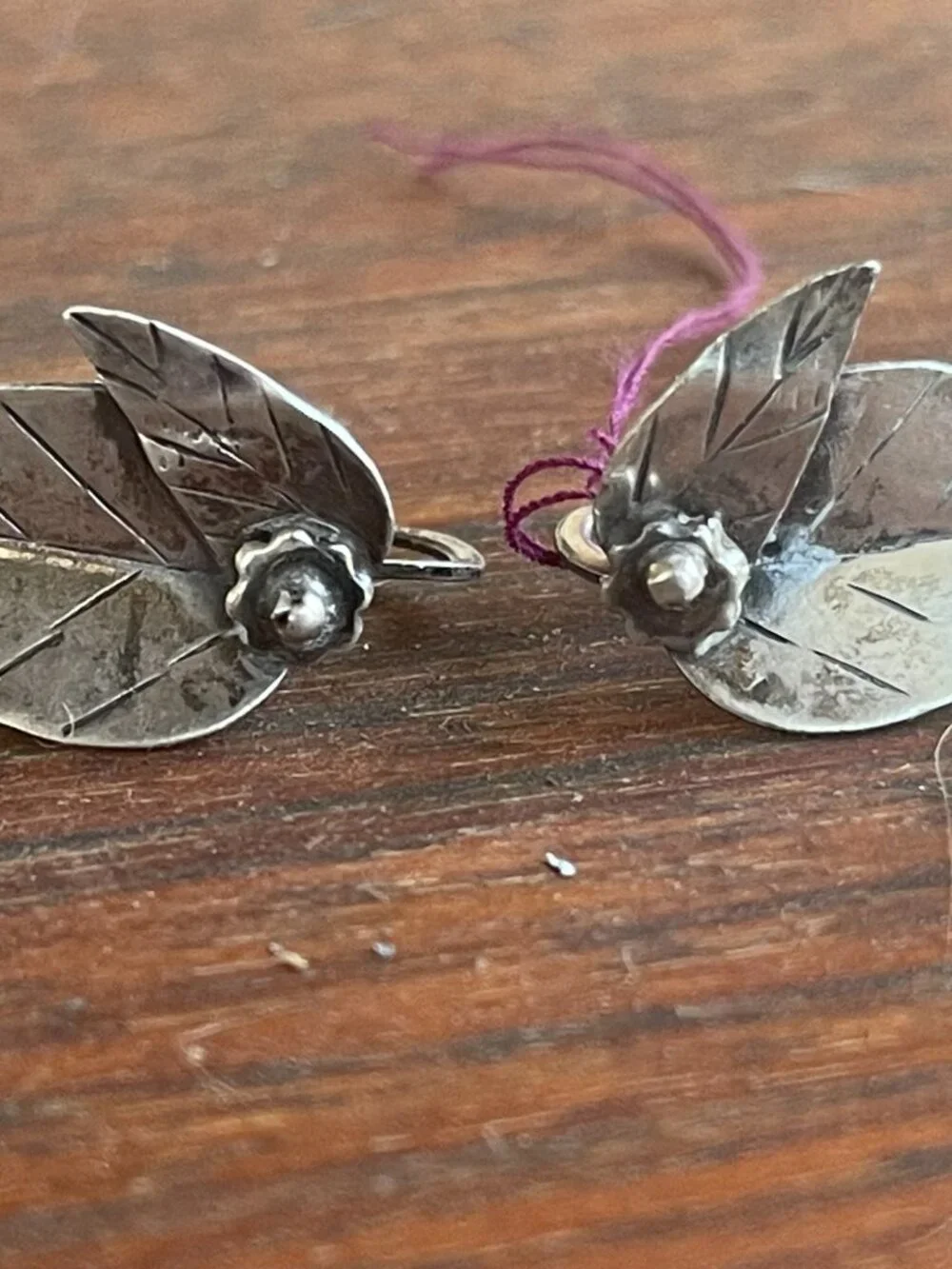 Mid Century Sterling Silver 925 Handmade Screw Back Leaf Earrings